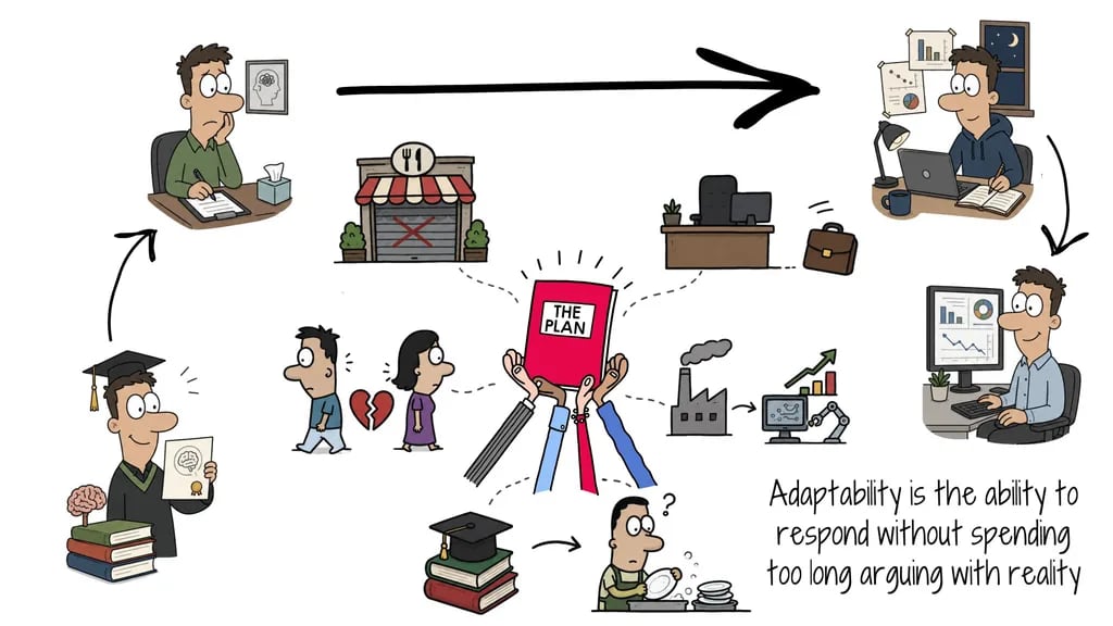 adaptability-career-path-change Illustration of adapting a career path when the original plan no longer fits