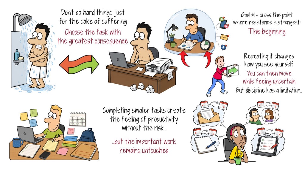 Illustration of starting the high-consequence task first instead of filling the day with safer busywork