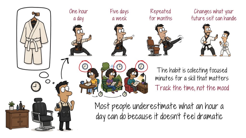five-hour-rule-track-time-not-mood Illustration of tracking five hours of skill practice per week instead of waiting for motivation
