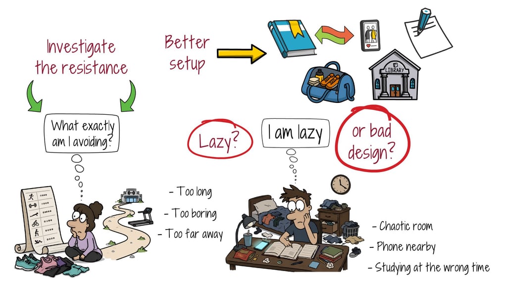 redefine-lazy-design-problem Illustration of treating laziness as a setup problem: environment, timing, and friction