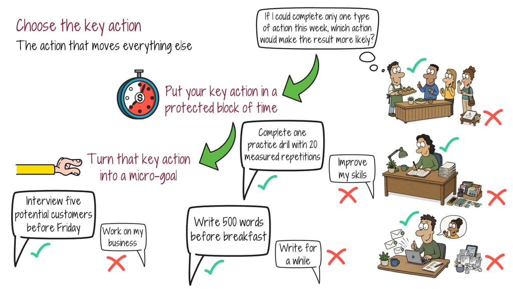 choose-the-key-action Illustration of choosing one key action and turning it into a specific micro-goal