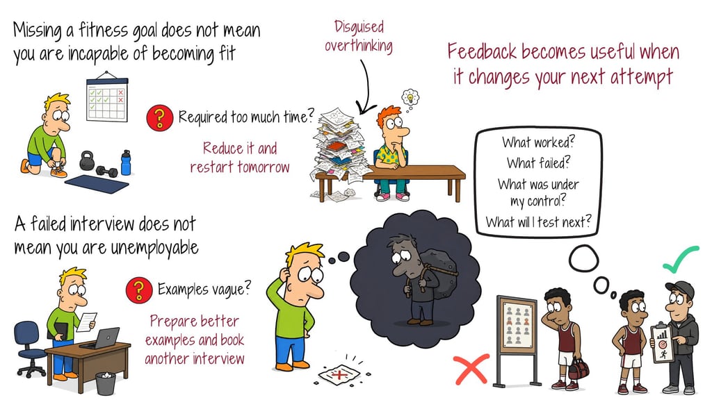 Illustration of treating a setback as information rather than turning it into an identity