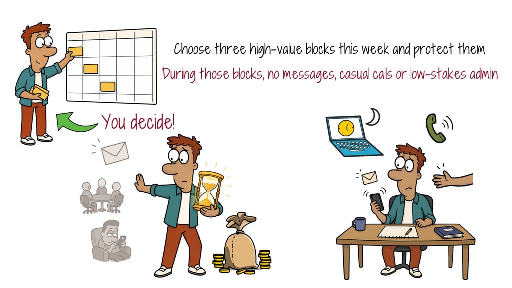 Illustration of protecting three high-value calendar blocks and treating your best hour as valuable
